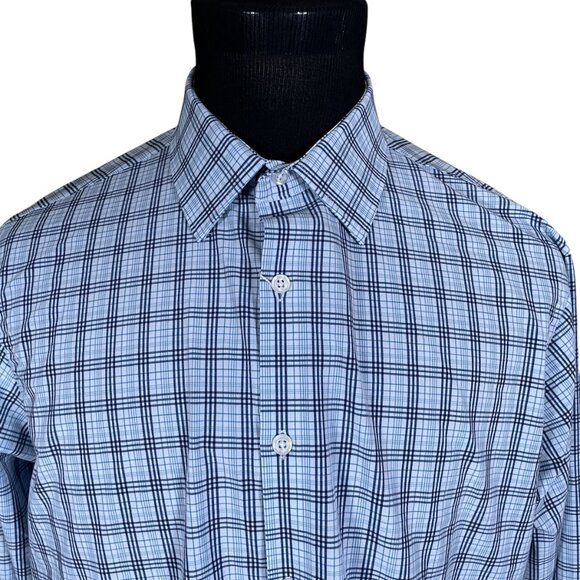 Haggar Men's Blue Plaid Classic Fit Long Sleeve Button Front Shirt 16 16.5 - Picture 2 of 8